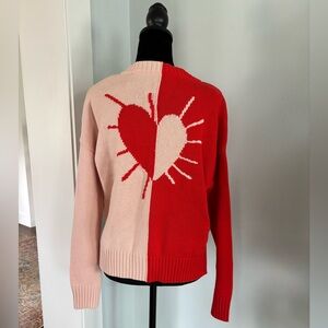Kerri Rosenthal Split Heart sweater NWT XS scarlet and pink